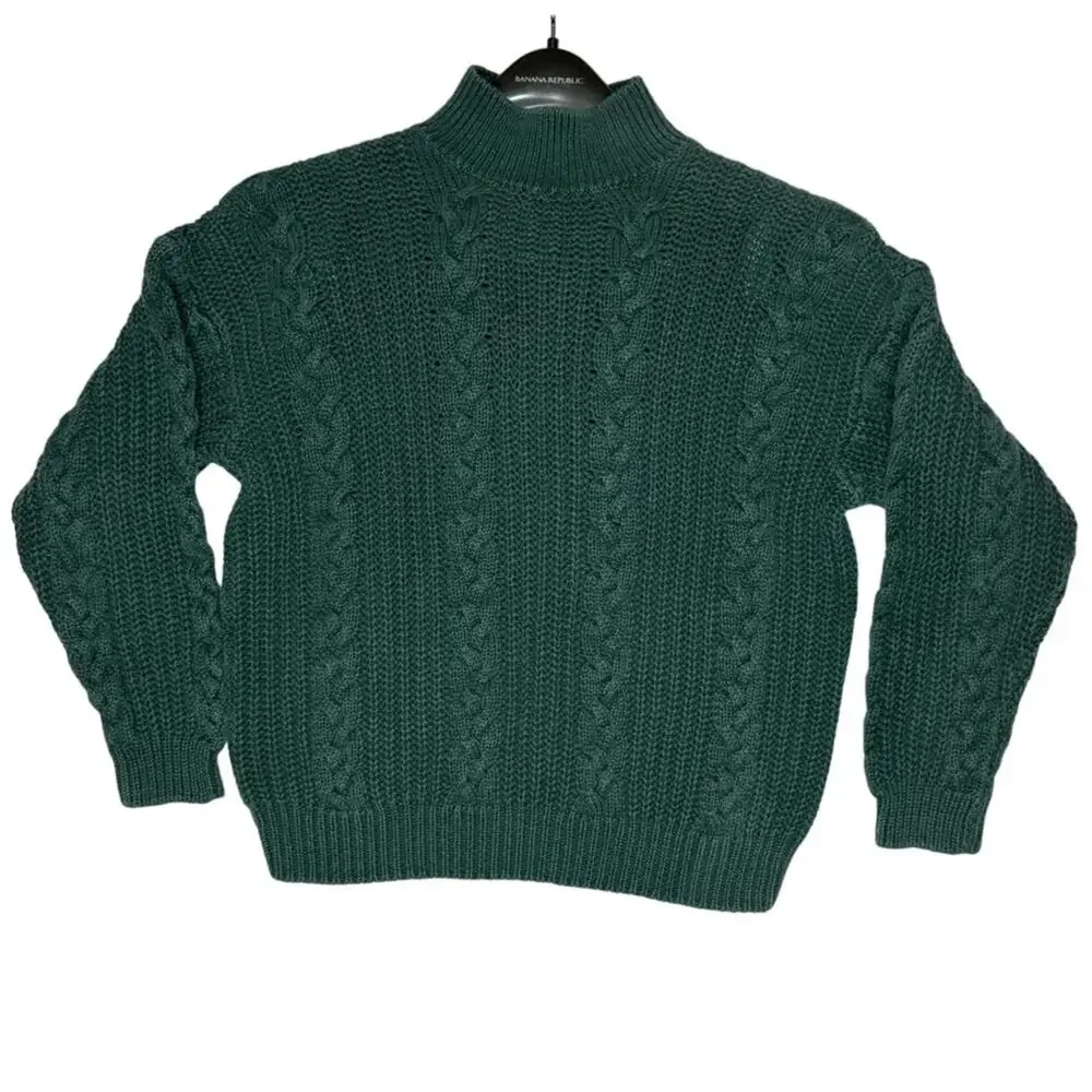 Vintage 90s Casual Corner slouchy high neck green chunky knit sweater size small